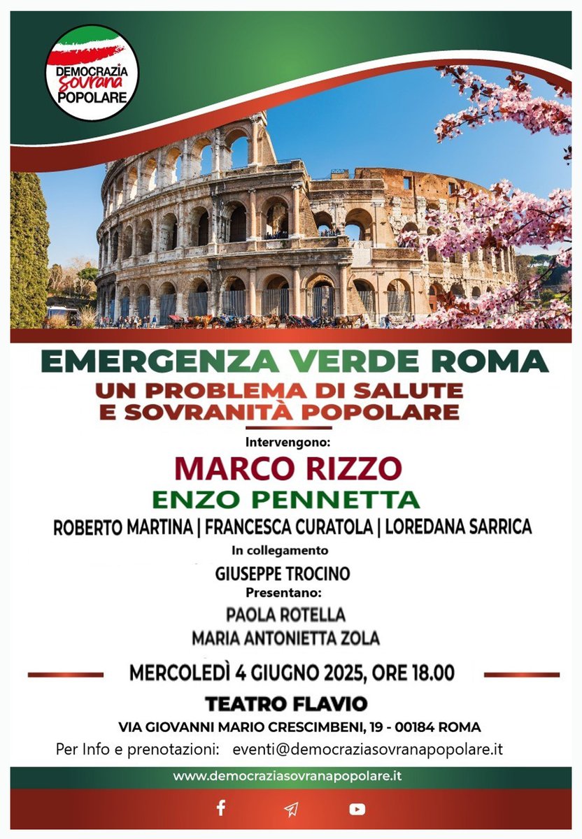 mercoledì 4 GIUGNO – ore 18:00

La tutela ambientale è un diritto costituzionale troppo spesso violato!

per info e prenotazioni:
Whatsapp: 3513487275
email: eventi@democraziasovranapopolare.it

#VerdePubblico #DSP #democraziasovranapopolare #marcorizzo #enzopennetta #verderoma