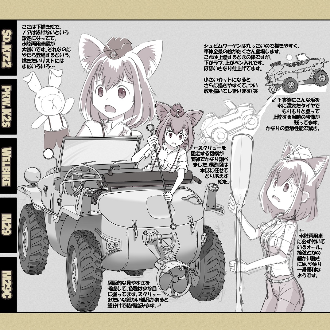 明日のコミティア、冬の新刊も少し持って行きます。「月刊PANZER」で連載してるページのメイキング本です。編集部のご厚意で同人誌にできた次第。小型の軍用車を中心にイラストやラフをいっぱい詰めてあります。