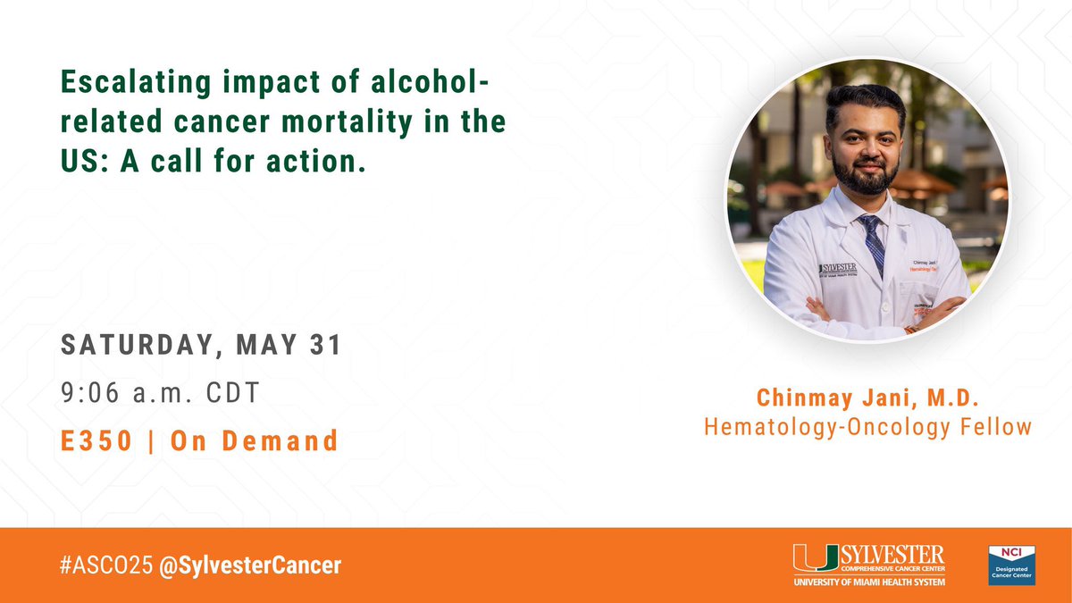 Chinmay Jani (@jani_chinmay) on Twitter photo #ASCO2025 Join us in E350 this morning for our presentation on escalating impact of #alcohol on #cancer! <a href="/GlopesMd/">gilberto lopes</a> <a href="/Latinamd/">Dr. Estela Rodriguez</a> <a href="/SylvesterCancer/">Sylvester Comprehensive Cancer Center</a> <a href="/HemOncMiami/">Miami Hematology Oncology Program Director</a> <a href="/COlazagasti/">Coral Olazagasti, MD</a> <a href="/PeterHoseinMD/">Peter Hosein, MD</a> <a href="/JTrentMDPhD/">Jon Trent, MD, PhD</a> <a href="/AmanChauhanMD/">Aman Chauhan</a> <a href="/GretelTerrero/">Gretel Terrero, MD</a> <a href="/PriscilaBCMD/">Priscila Barreto Coelho, MD</a> <a href="/OncBrothers/">Oncology Brothers</a> <a href="/mbilusic/">Marijo Bilusic, MD, PhD</a> #ASCO2025 Join us in E350 this morning for our presentation on escalating impact of #alcohol on #cancer! <a href="/GlopesMd/">gilberto lopes</a> <a href="/Latinamd/">Dr. Estela Rodriguez</a> <a href="/SylvesterCancer/">Sylvester Comprehensive Cancer Center</a> <a href="/HemOncMiami/">Miami Hematology Oncology Program Director</a> <a href="/COlazagasti/">Coral Olazagasti, MD</a> <a href="/PeterHoseinMD/">Peter Hosein, MD</a> <a href="/JTrentMDPhD/">Jon Trent, MD, PhD</a> <a href="/AmanChauhanMD/">Aman Chauhan</a> <a href="/GretelTerrero/">Gretel Terrero, MD</a> <a href="/PriscilaBCMD/">Priscila Barreto Coelho, MD</a> <a href="/OncBrothers/">Oncology Brothers</a> <a href="/mbilusic/">Marijo Bilusic, MD, PhD</a>