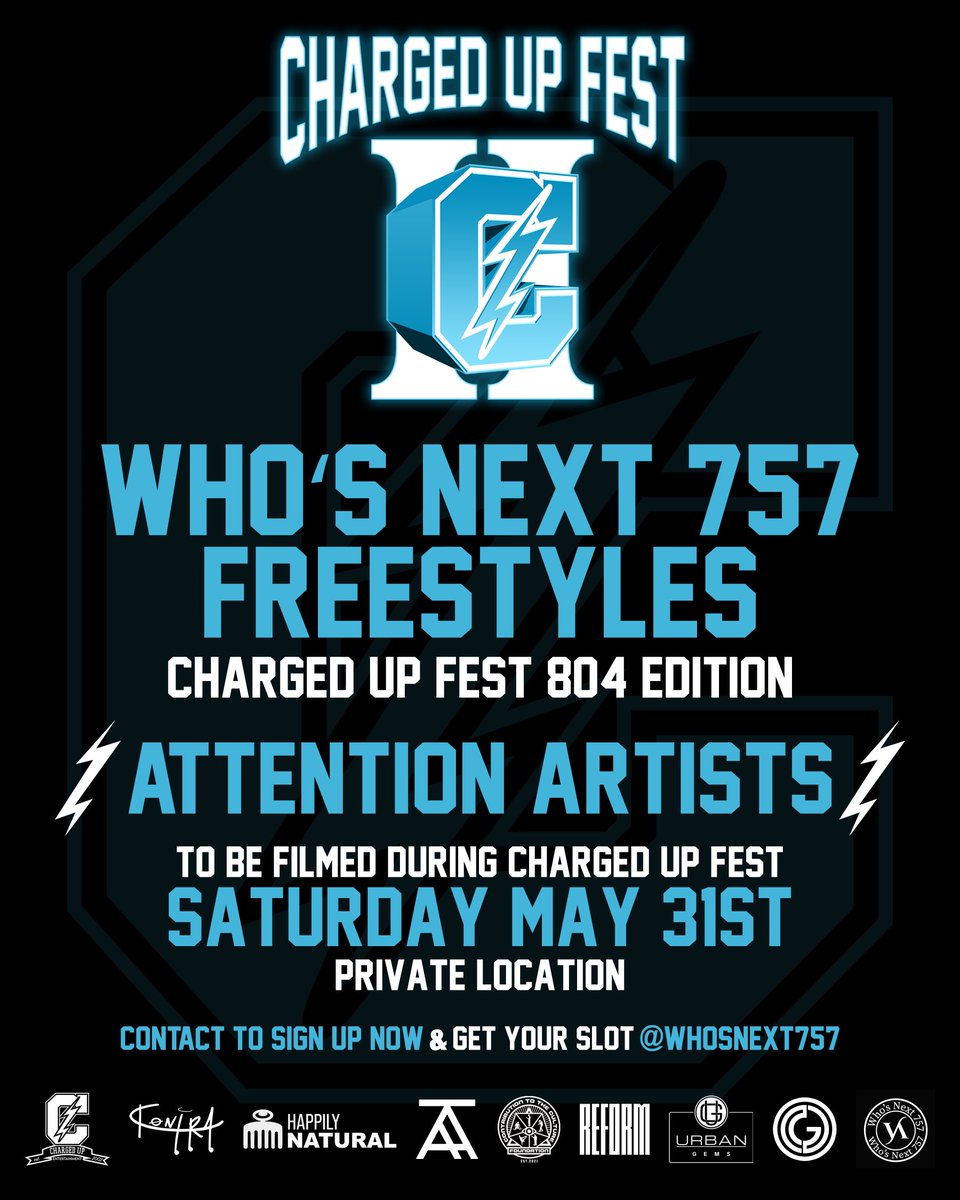 chrgdupent's tweet image. CHARGED UP FEST — TODAY!
🕛 12PM: Community Basketball Game
📍 John Marshall HS | RVA
🏀 Team Charged Up vs Master Your Moment
🎥 Whipp’n &amp;amp; Flow filming live
🍔 Food by Buddy Tu’s
🎬 “Who’s Next 757” filming after @ secret location

#ChargedUpFest #RVA
#chargedupent