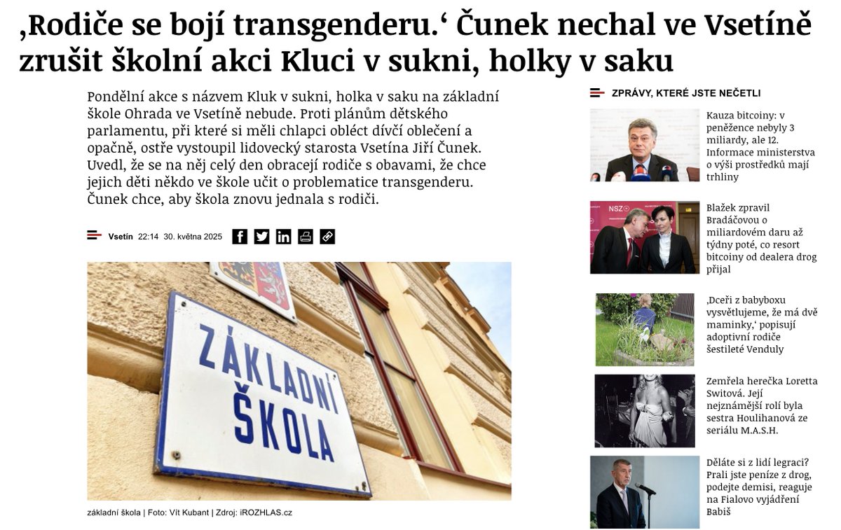 Tohle je nepřípustné zasahování do autonomie škol ze strany zřizovatele. Zřizovatel může odvolat ředitele, ale nesmí zasahovat do personálií, výuky, činnosti školního parlamentu apod. 

<a href="/CunekJiri/">Jiří Čunek</a>, prosím nechte vše na škole, ať žáci sami vysvětlí rodičům, jaký je smysl akce.