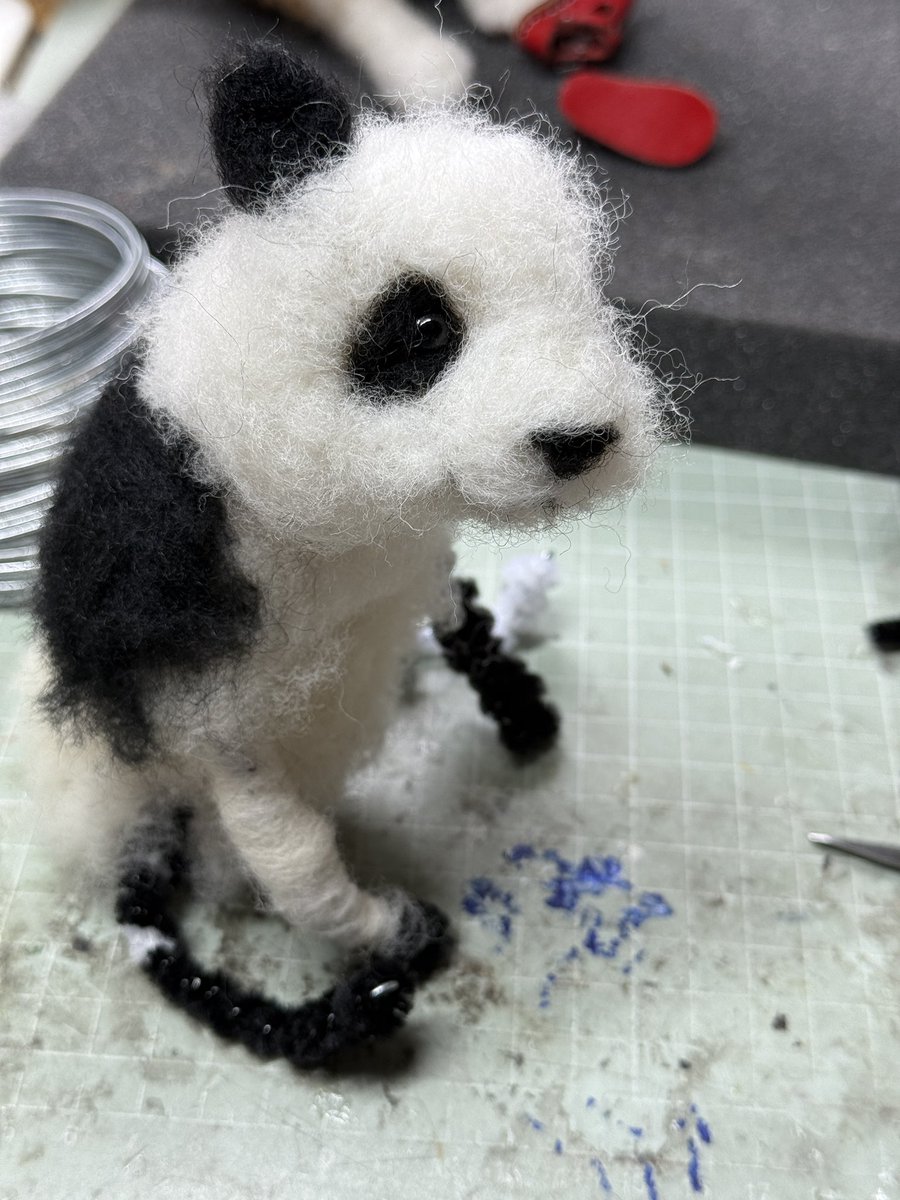 A needle felted Panda taking shape!