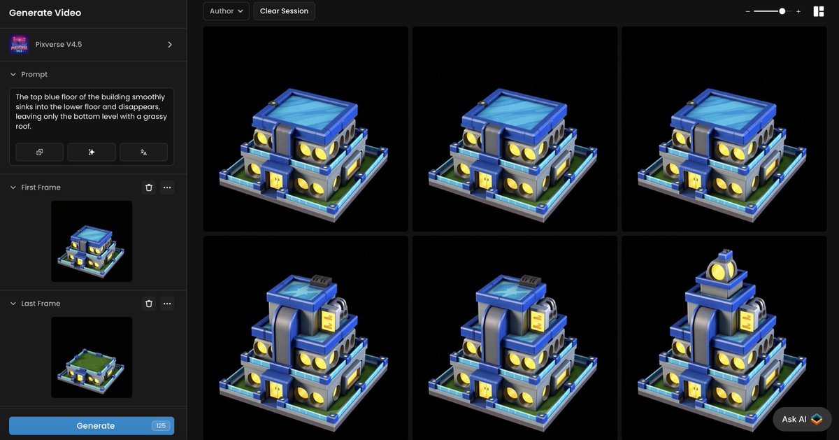 emmanuel_2m's tweet image. Controlled evolution of an isometric structure – all done in Scenario, in 3 simple steps:

1️⃣ Generated the base building w. a LoRA ("5 floors")

2️⃣ Inpainted to remove each floor (still using the LoRA for consistency)

3️⃣ Then animated the transformation using PixVerse 4.5 👇🧵