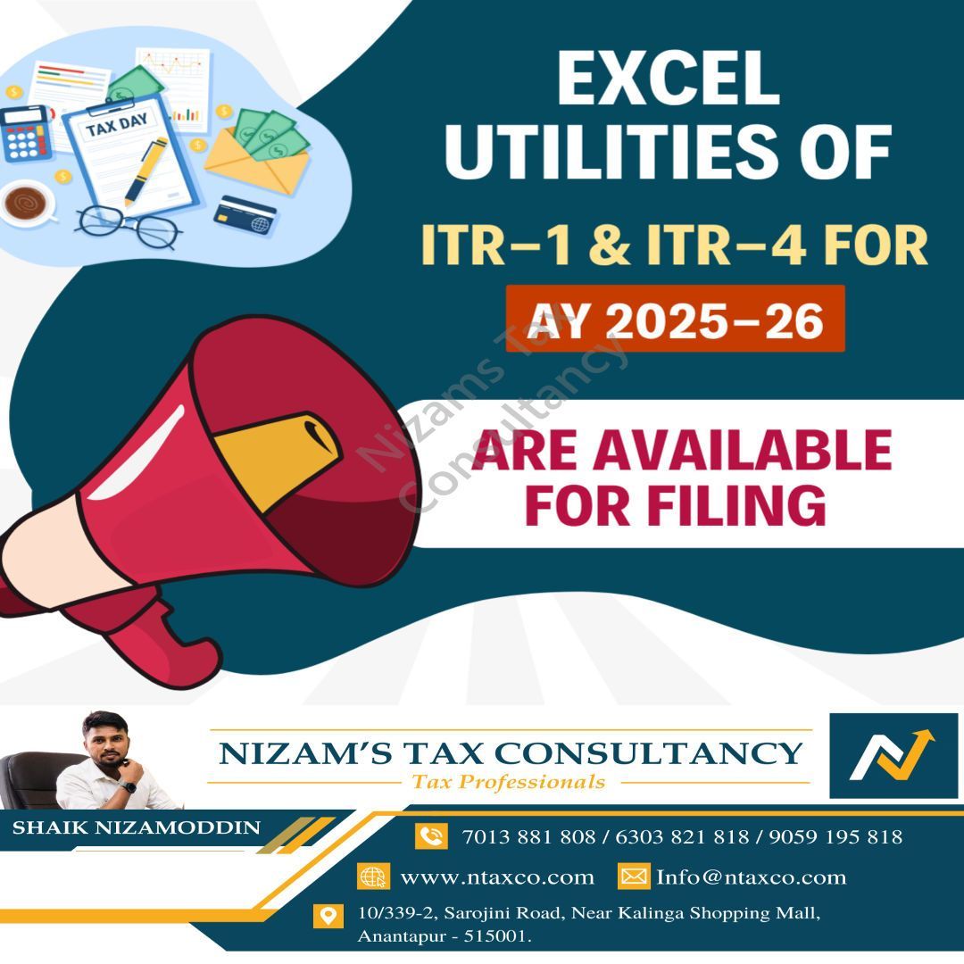 NtaxCo's tweet image. Excel utilities for ITR-1 & ITR-4 (AY 2025–26) are now live! 💼
Prepare your returns offline with ease using the latest tools from the Income Tax Department.
✅ Faster filing
🧾 Updated formats
📊 Smoother validations
#ITR2025 #ExcelUtility #ITR1 #ITR4 #TaxUpdate