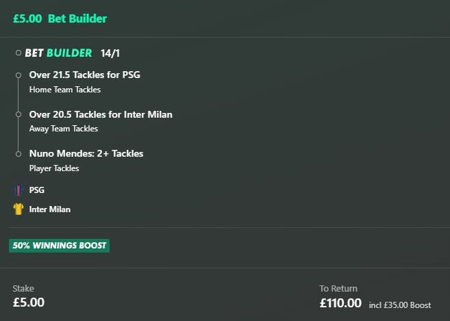 EnhancedOdds's tweet image. PSG v Inter Betbuilder pays around 14/1

Get 50% extra winnings with Bet365 Super Boost #UCLfinal 

whataretheodds.co.uk/news/psg-v-int…