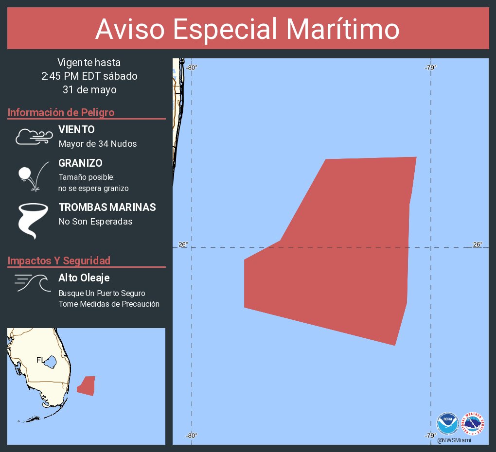 Aviso Especial Marítimo continúa Aguas desde Playa Deerfield a Ocean Reef FL de 20 a 60 MN excluyendo las aguas territoriales de las Bahamas y Aguas desde Ensenada Jupiter a Playa Deerfield FL de 20 a 60 MN hasta las 2:45 PM EDT