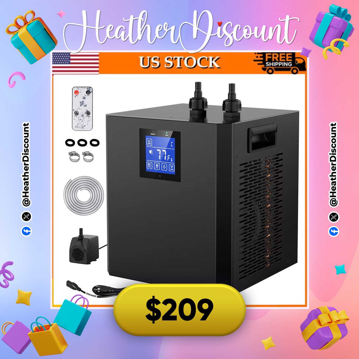 HeatherDiscount's tweet image. KEEP YOUR TANK COOL! ❄️🧊

❄️ Aquarium Chiller 79Gal 1/3 HP
💵 $209

🛒 s.click.aliexpress.com/e/_okU9kGt

#AquariumChiller #ReefTank #FishTankLife