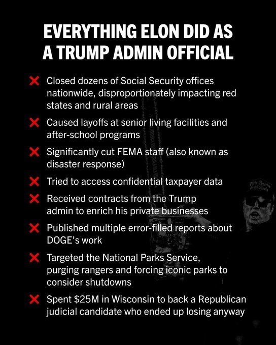 <a href="/WhiteHouse/">The White House</a> <a href="/PressSec/">Karoline Leavitt</a> 🤡CORRUPT Elmo WON the presidency for Trump; used DOGE to STOP investigations into his businesses; gave himself billions in gov't contracts; cut foreign aid; stole data; found NO WASTE &amp; then stopped!

How could this happen without Congressional approval?

npr.org/2025/04/27/nx-…
