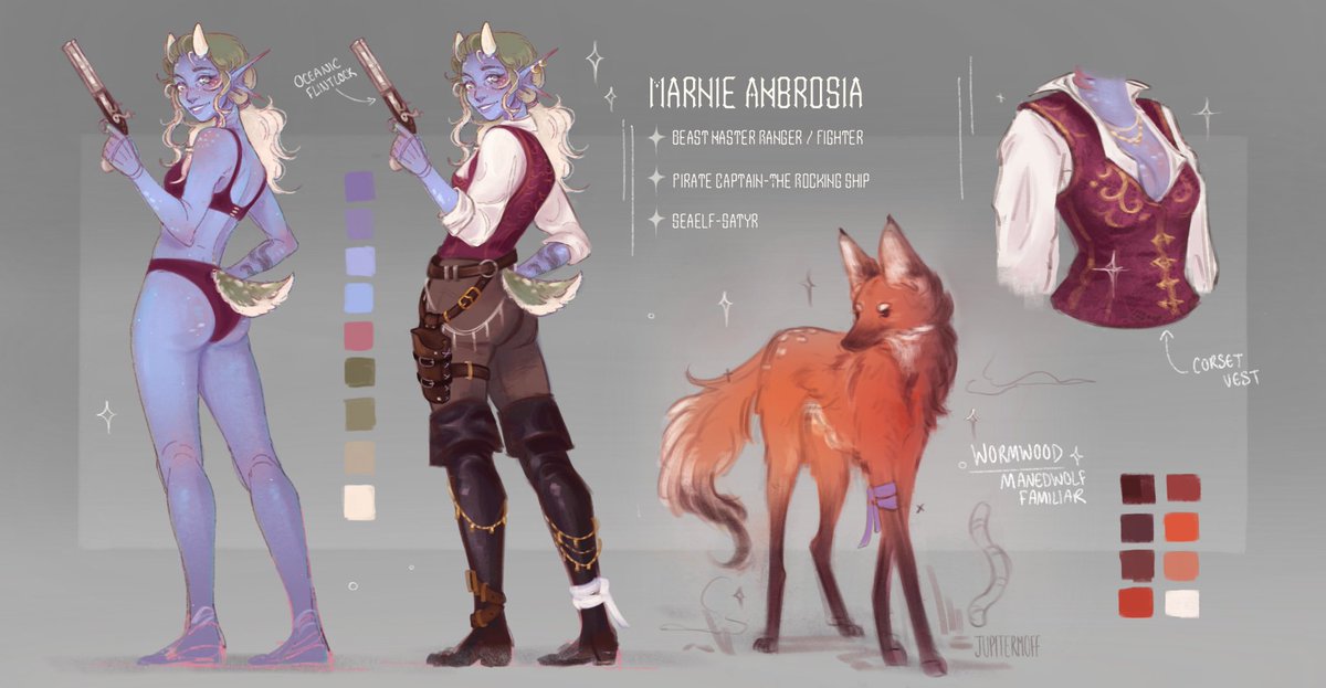 jupitermoff's tweet image. Updated a ref for artfight! My pirate lass and her Maned Wolf familiar !
#artfight #artfight2025 #dndart #dnd #dndcharacter #dungeonsanddragons