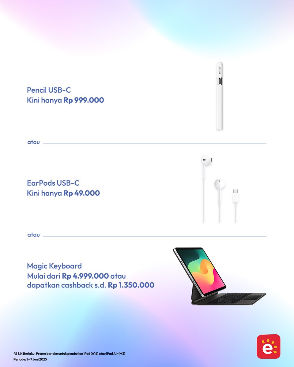 Saatnya belanja produk Apple idaman.

Dapatkan iPad (A16) mulai dari Rp 6.999.000! Dan iPad Air (M3) mulai dari Rp 11.999.000 di toko erafone dan erafone.com.