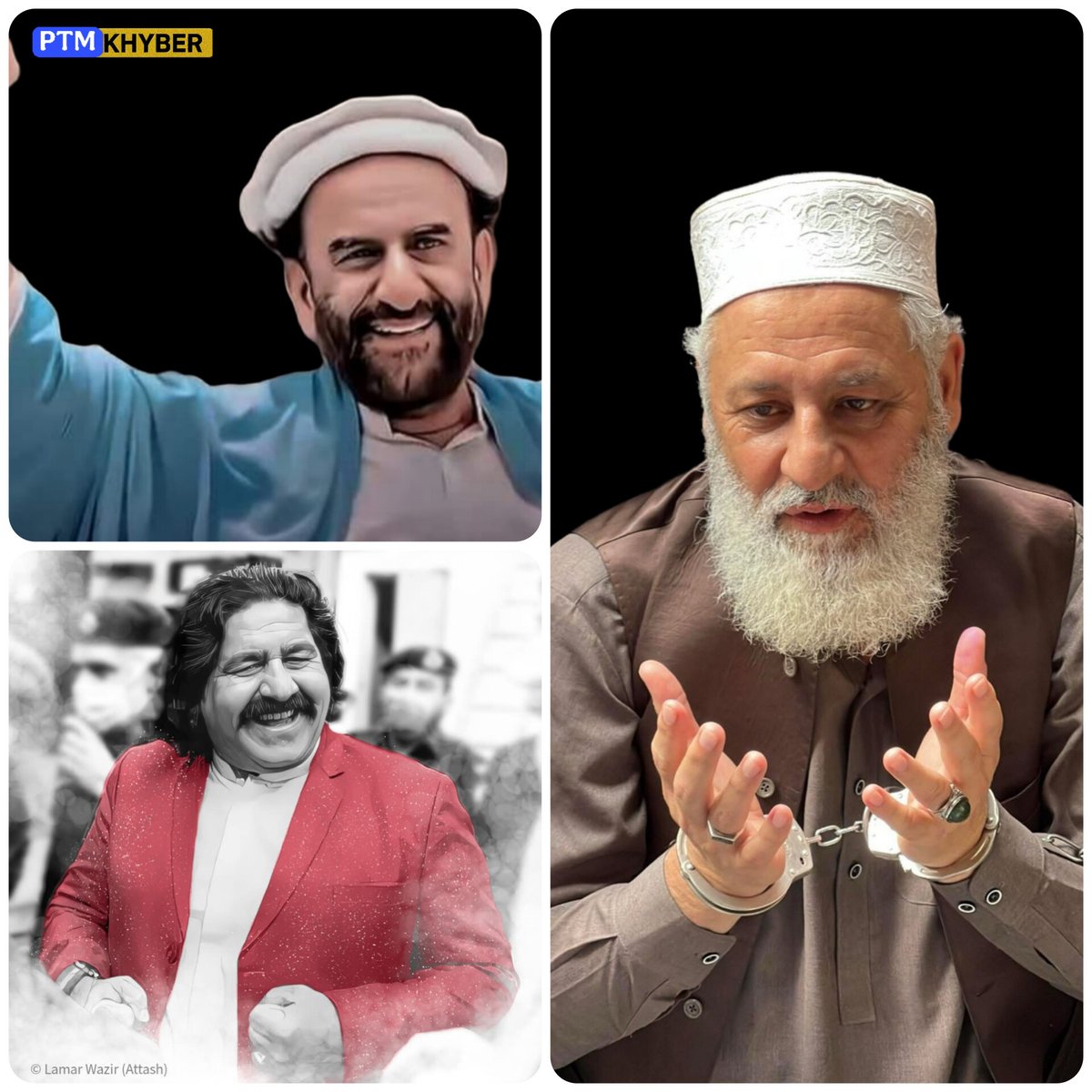 ptmkhyber's tweet photo. The only “crime” of Ali Wazir, Malik Naseer Kokikhel &amp; Haji Samad was opposing the militarization of Pashtun land. They demanded peace — the state answered with prisons. This isn’t justice, it’s a war on truth.

#ReleasePTMActivists https://t.co/BQOusa8o1Z