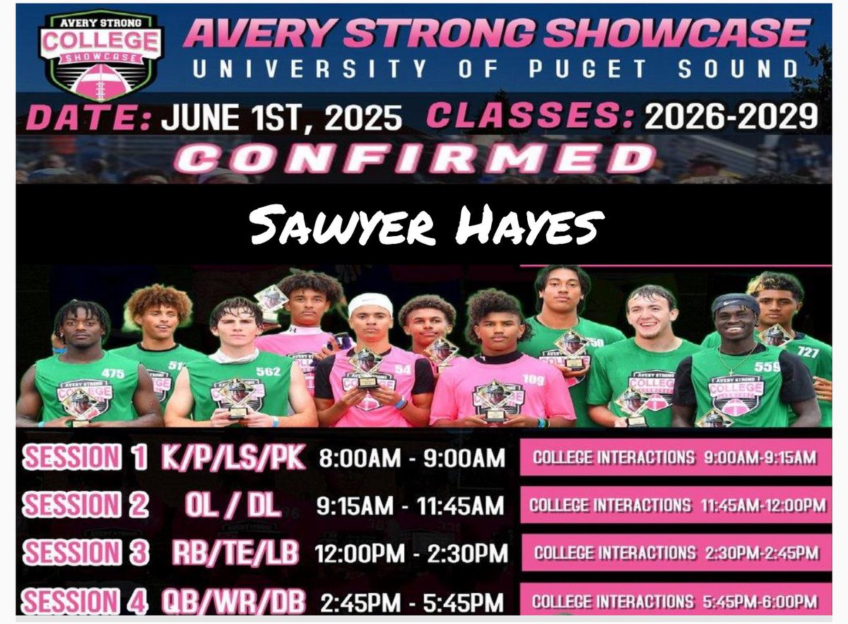 Sawyer Hayes (@hayessawyer21) on Twitter photo Excited to compete at the Avery Strong showcase tomorrow session 4 <a href="/AveryShowcases/">Avery Strong Showcases</a> <a href="/jeffscoma/">Coach Jeff Scoma 🏈</a> <a href="/BrandonHuffman/">Brandon Huffman</a> <a href="/GHTIDESFB/">TidesFootball</a> <a href="/PrepRedzoneWA/">Prep Redzone Washington</a> Excited to compete at the Avery Strong showcase tomorrow session 4 <a href="/AveryShowcases/">Avery Strong Showcases</a> <a href="/jeffscoma/">Coach Jeff Scoma 🏈</a> <a href="/BrandonHuffman/">Brandon Huffman</a> <a href="/GHTIDESFB/">TidesFootball</a> <a href="/PrepRedzoneWA/">Prep Redzone Washington</a>