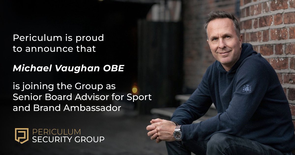 PericulumSecGrp's tweet photo. The launching of the Periculum Security Group has been incredibly exciting, fast paced, and already very rewarding.

We were incredibly excited to welcome @MichaelVaughan this week on to the team! 

Michael needs no intro, and will bring so much to our business. 👏🏻 👏🏻 🕺 🎉 https://t.co/aTwaROUPm6