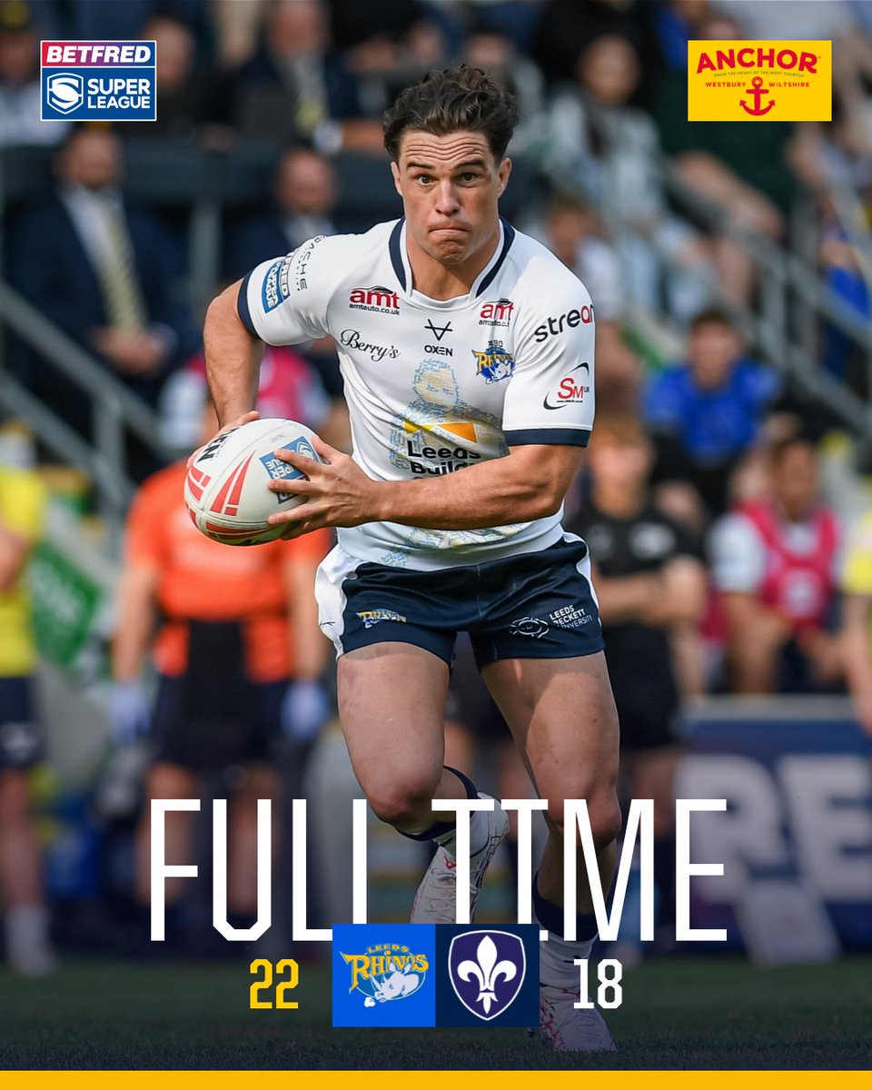 The Rhinos secure the two points after a nail biting second half that takes Leeds back to third in the Betfred Super League table
FULL TIME
Rhinos 22 - 18 Trinity
🤝 In partnership #Anchor 
#ButtertheFoodButtertheMood