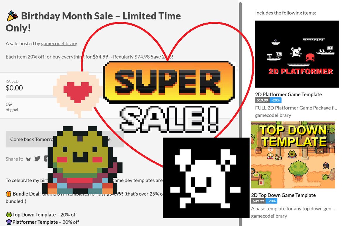 GameCodeLibrary's tweet image. For my birthday I'm doing a bundle sale of my templates - as well as 20% individually!! Launching midnight tonight :-) 🎉🎉
 #indiegames #gamedev via @itchio