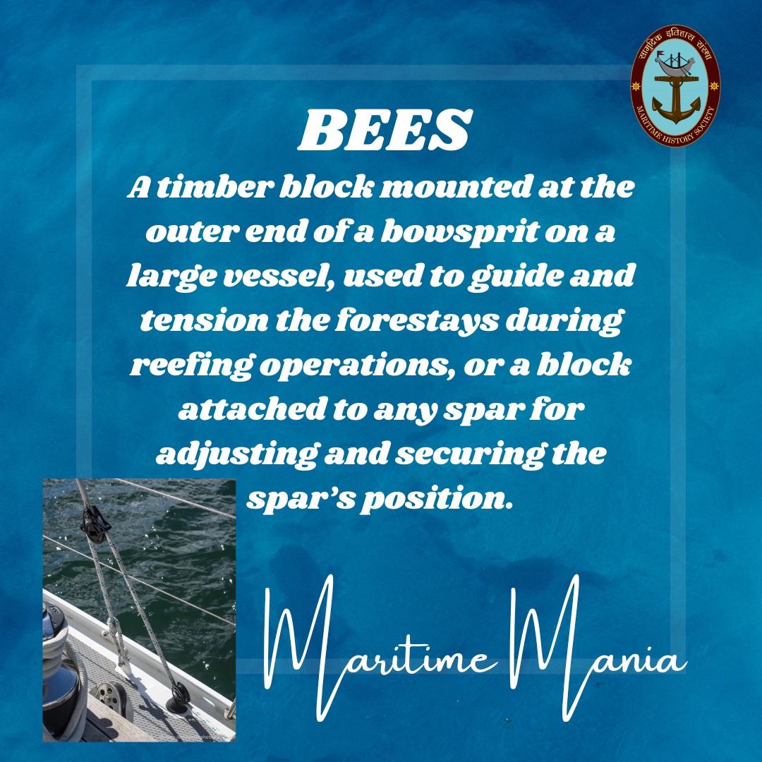 MHSofIndia's tweet photo. Bees are pieces of planks bolted to the upper end of the bowsprit in a large vessel.
#Wordoftheweek #nautical #terms #indiannavy #maritime #exposure #ships #engineering #engineeringtechniques https://t.co/n4I1y3y02U