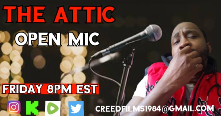 Sign up room for Friday night at 8pm open mic email creedfilms1984@gmail.com if you are interested