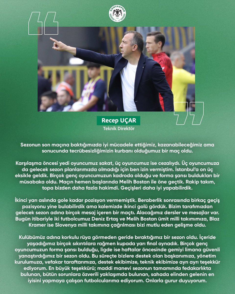 🎙️ Teknik Direktörümüz Recep Uçar, Fenerbahçe maçı sonrası açıklamalarda bulundu.