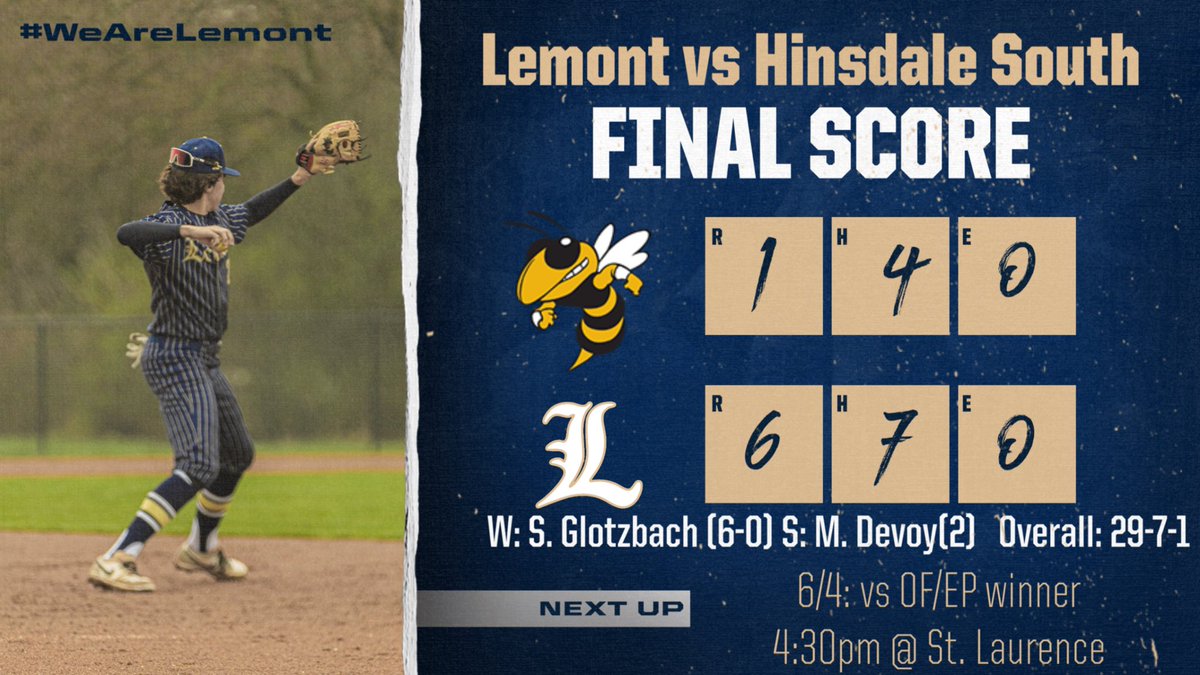 Lemont Baseball (@lemont_baseball) on Twitter photo Big win for the Regional Championship vs. solid Hinsdale South team. #EITE #MTC #WeAreLemont
<a href="/GlotzShea/">Shea Glotzbach</a> 5IP 4H 2BB ER 7K
<a href="/mattdevoy4/">Mattdevoy4</a> 2IP 0H 1BB 3K; 2b
<a href="/ZaneSchneidy/">Zane Schneider</a> 3-4 RBI 2b 2R
<a href="/jacobparr_2025/">Jacob Parr</a> 2-4 2b R
<a href="/garofgrady/">Grady Garofalo</a> & Z Corse RBI each Big win for the Regional Championship vs. solid Hinsdale South team. #EITE #MTC #WeAreLemont
<a href="/GlotzShea/">Shea Glotzbach</a> 5IP 4H 2BB ER 7K
<a href="/mattdevoy4/">Mattdevoy4</a> 2IP 0H 1BB 3K; 2b
<a href="/ZaneSchneidy/">Zane Schneider</a> 3-4 RBI 2b 2R
<a href="/jacobparr_2025/">Jacob Parr</a> 2-4 2b R
<a href="/garofgrady/">Grady Garofalo</a> & Z Corse RBI each