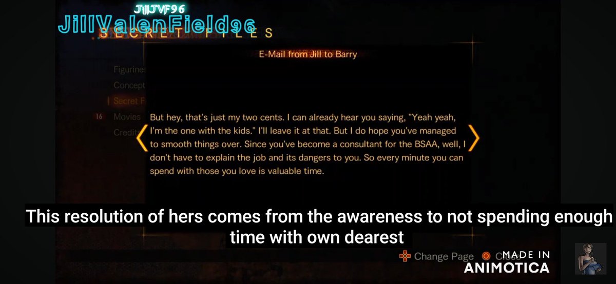 JillJVF96's tweet photo. 2/2
I even dare to say my video's the most accurate analysis of #JillValentine's psychology:I go deeper not just in #REDeathIsland movie&amp;manga with #ChrisRedfield's bond n Dylan's parallelism but also #RE5 #DesperateEscape &amp;her e-mail in #RErev2
#ResidentEvil #REBHFun #ValenField https://t.co/xnKYV1rs3l