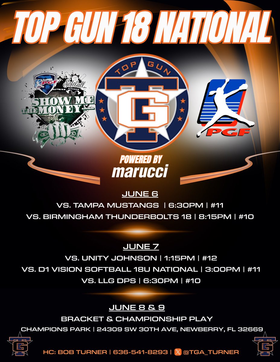 Top Gun National 18U (@tga_turner) on Twitter photo Season opener next weekend in Newberry <a href="/PGFnetwork/">PGF</a> Show Me the Money! 1st pitch of 2025 slated for 6:30 pm EST Friday night! <a href="/flpgfmedia/">Florida PGF Media Network</a> <a href="/topgunfastpitch/">Top Gun Fastpitch</a> <a href="/LineDsoftball/">Line Drive Media</a> <a href="/SoftbalAmerica/">Softball America</a> <a href="/ExtraInningSB/">EXTRA INNING SOFTBALL</a> <a href="/Maruccifp/">Marucci Fastpitch</a> Season opener next weekend in Newberry <a href="/PGFnetwork/">PGF</a> Show Me the Money! 1st pitch of 2025 slated for 6:30 pm EST Friday night! <a href="/flpgfmedia/">Florida PGF Media Network</a> <a href="/topgunfastpitch/">Top Gun Fastpitch</a> <a href="/LineDsoftball/">Line Drive Media</a> <a href="/SoftbalAmerica/">Softball America</a> <a href="/ExtraInningSB/">EXTRA INNING SOFTBALL</a> <a href="/Maruccifp/">Marucci Fastpitch</a>