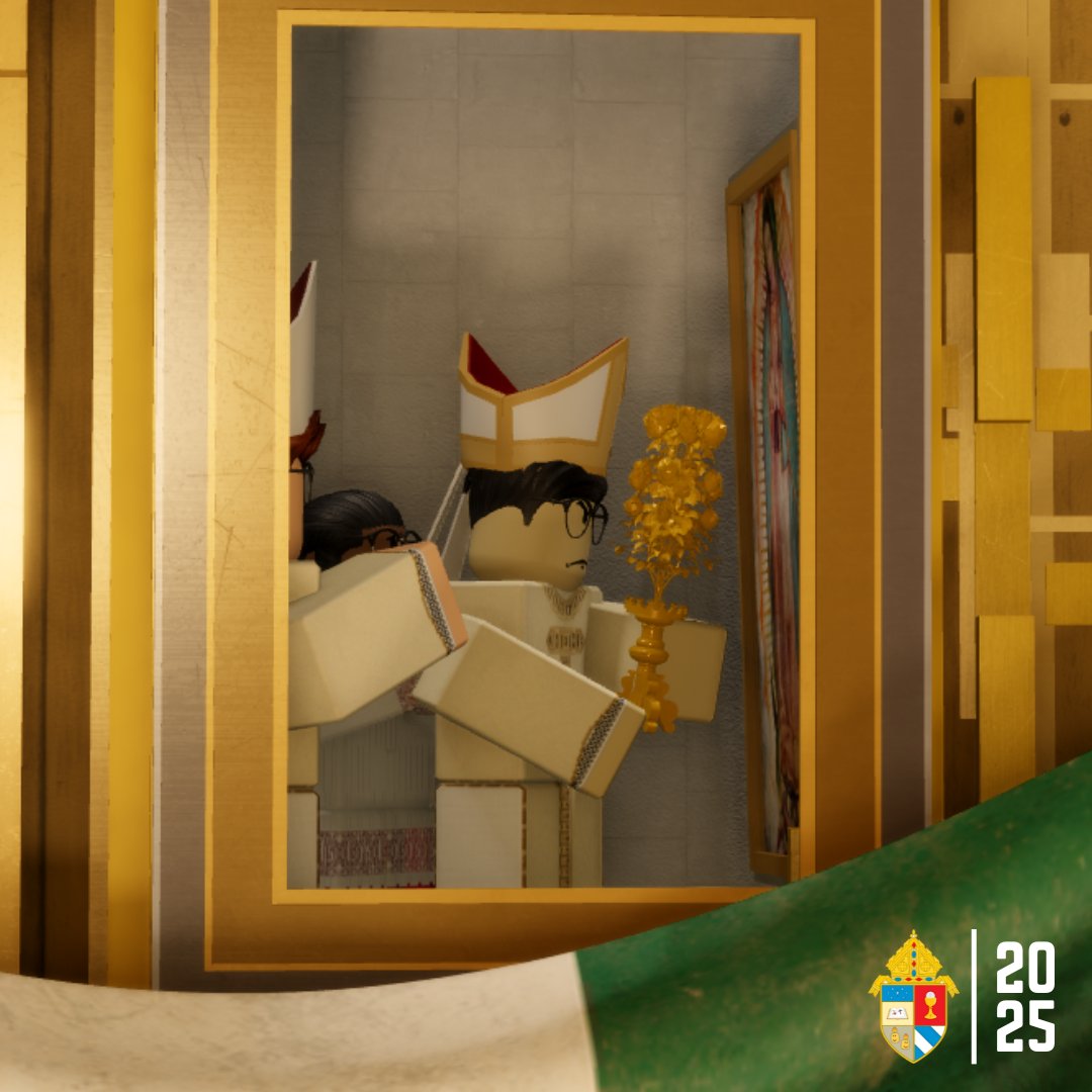 ArchdioceseofR1's tweet photo. Archbishop Marcello Ferrer offers a golden rose to the tilma of Our Lady of Guadalupe after the Mass concluding the Marian Jubilee of the Vicariate of Saint Rose of Lima at the Basilica of Our Lady of Guadalupe in Mexico. 
#AoRobloxCatholic #AoRMedia #MarshBishop https://t.co/apPvQpL3Ac