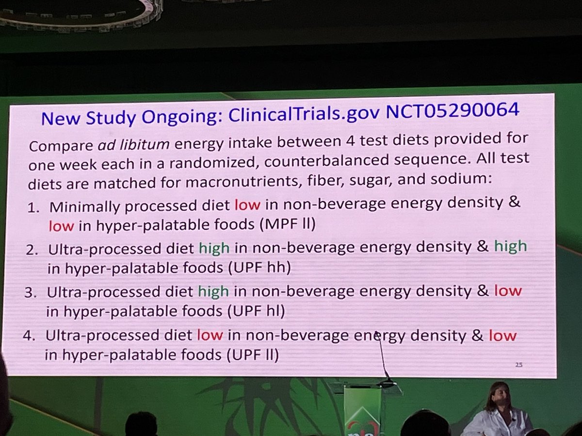 tmodarressi's tweet image. And perhaps the most intriguing data presented by @KevinH_PhD at #NLASessions: Interim analysis from a fascinating trial suggests UPFs may not inherently drive weight gain; instead, it’s energy density and hyperpalatability of the UPFs that is associated with ad lib energy intake…
