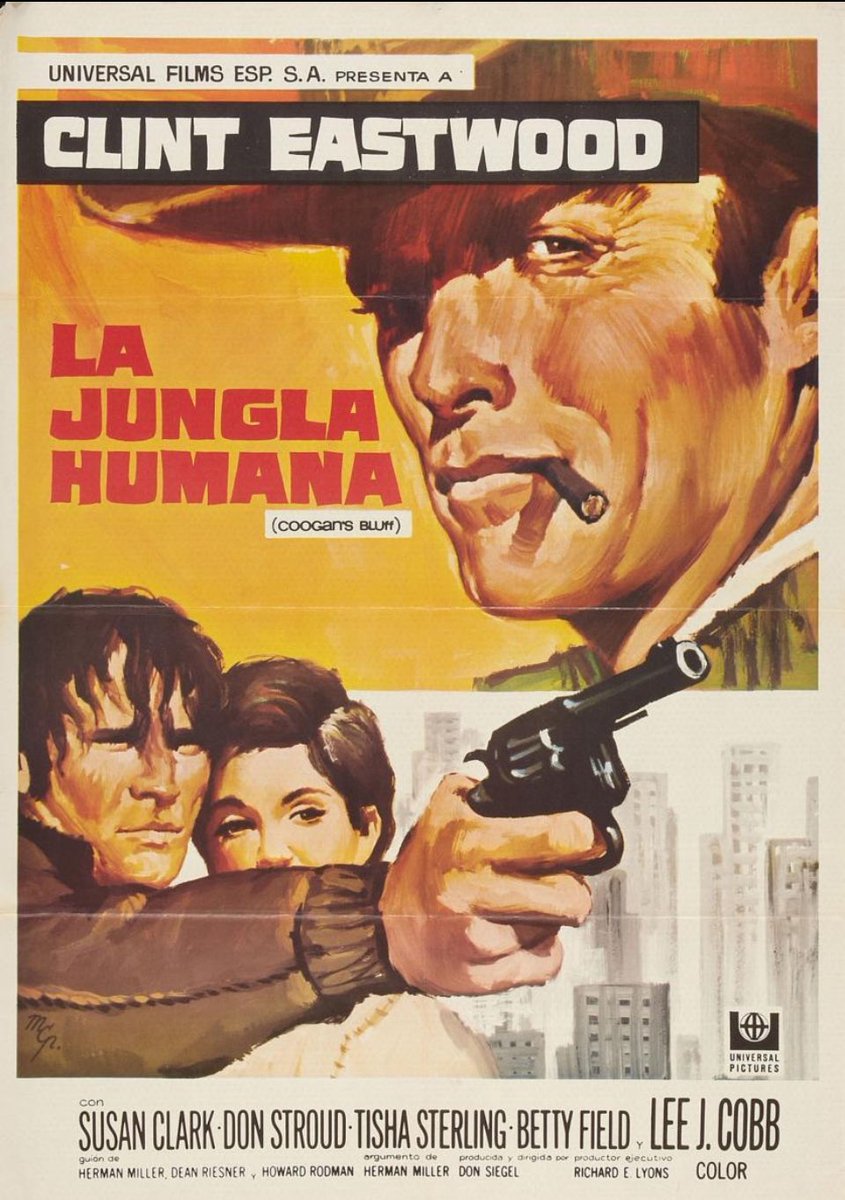 EduSalaOne's tweet image. Hoy he visto en honor al cumpleañero LA JUNGLA HUMANA (Coogan’s Bluff) película que si bien aguanta el tipo gracias al carisma innato de Eastwood y algo de acción maja (Don Siegel sabe lo que hace) no pasa de entretenida y algo inocente en muchas ocasiones. El guion flojete.