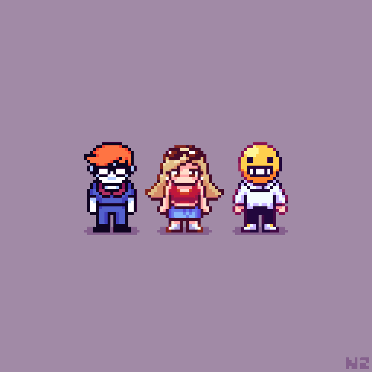 Eu e meus amigos <a href="/nanipixart/">Nani 💜</a> y <a href="/ToronjaGB/">Toronja</a> 
#pixelart #ドット絵