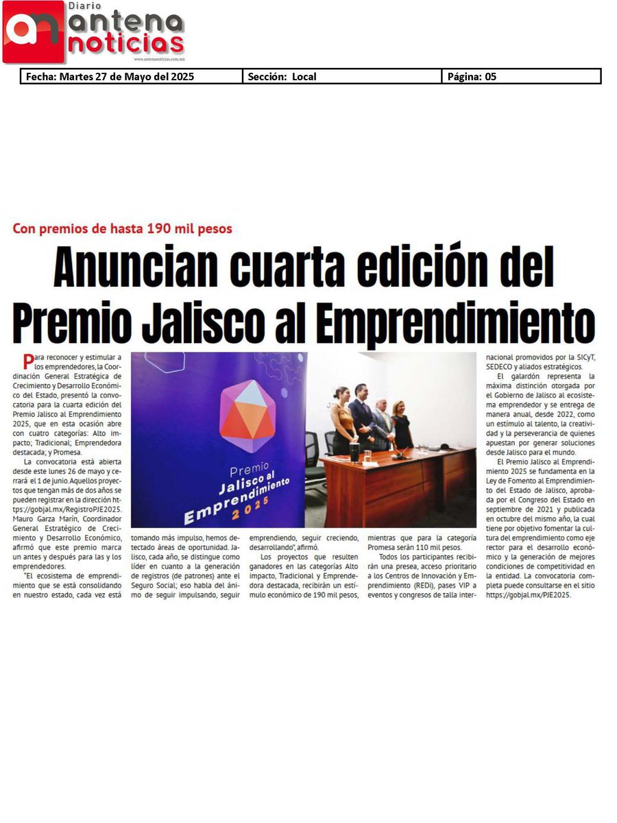 Mauro Garza (@maurogarzamarin) on Twitter photo Premio Jalisco al Emprendimiento 2025.
Abrimos convocatoria para reconocer a quienes están construyendo el futuro con creatividad, innovación y compromiso.
Consulta bases en: emprende.jalisco.gob.mx
<a href="/SedecoJalisco/">SEDECO JALISCO</a> <a href="/InnovacionJal/">Secretaría de Innovación, Ciencia y Tecnología</a> Premio Jalisco al Emprendimiento 2025.
Abrimos convocatoria para reconocer a quienes están construyendo el futuro con creatividad, innovación y compromiso.
Consulta bases en: emprende.jalisco.gob.mx
<a href="/SedecoJalisco/">SEDECO JALISCO</a> <a href="/InnovacionJal/">Secretaría de Innovación, Ciencia y Tecnología</a>