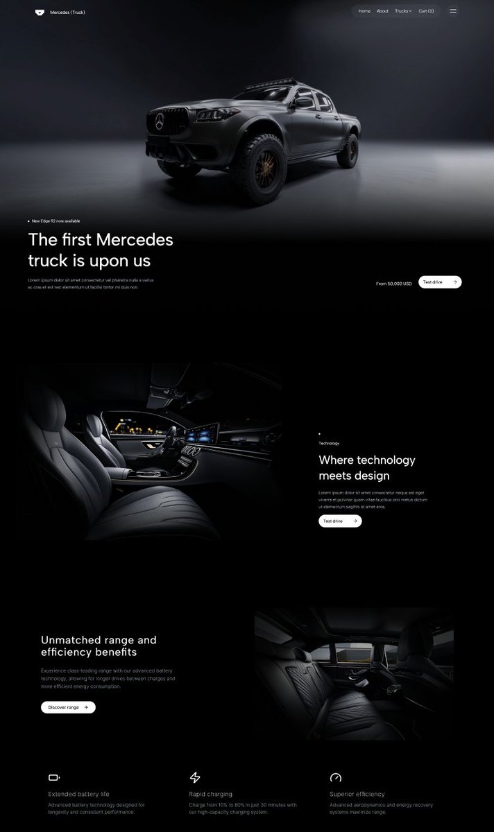 opalwavedigital's tweet photo. Built a @MercedesBenz Truck website with 

@figma 
@midjourney 

How does this look? Drop a like, and I will drop the full site build! https://t.co/sJg0JHj91I