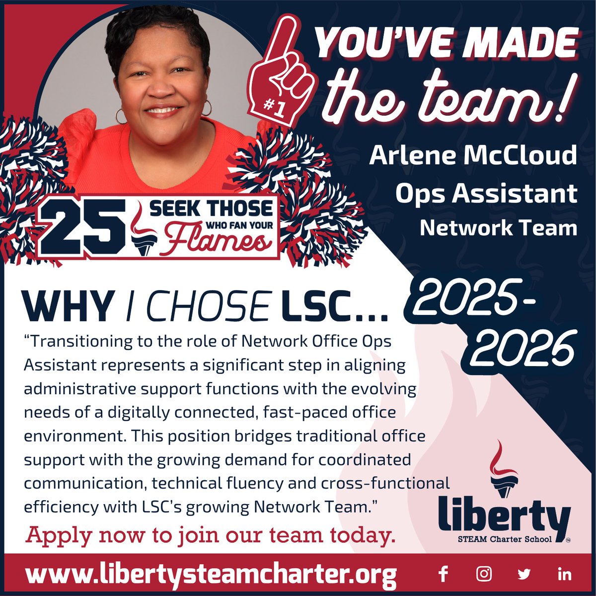 Please help welcome Arlene to the Network Team in her new role for the upcoming school year. Last July, Arlene came out of retirement to support our Primary Academy Enrichment Team. #TheLibertyDifference