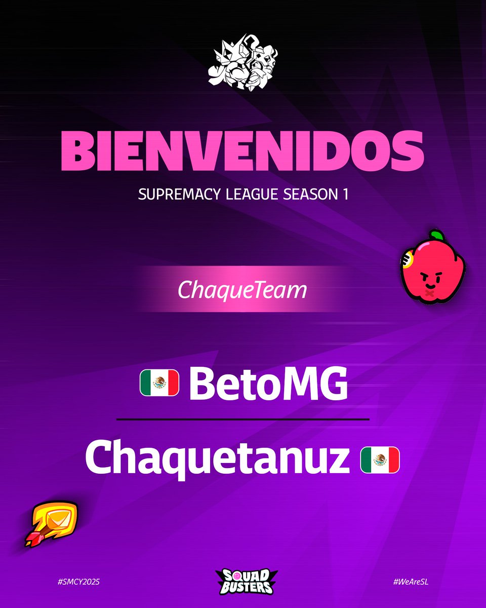 CR_Supremacy's tweet photo. 🟣 𝐎𝐅𝐅𝐈𝐂𝐈𝐀𝐋 𝐏𝐑𝐄𝐒𝐄𝐍𝐓𝐀𝐓𝐈𝐎𝐍 𝟏𝟐/𝟐𝟎 ⚔️
🎯 ChaqueTeam 🗣️

DUPLA 100% CON AROMA A TACOS! 🌮 Directo desde tierras mexicanas, una de las duplas más sólidas en cuanto a trayectoria, se suman a este nuevo reto!

Roster:
CC: @BetomgYT 🇲🇽
Jugador competitivo: @ElChaquetilin 🇲🇽

Bienvenidos a Supremacy League! 🔥

A los 20 likes publicamos el siguiente! 🍿

#SMCY2025 #WeAreSL