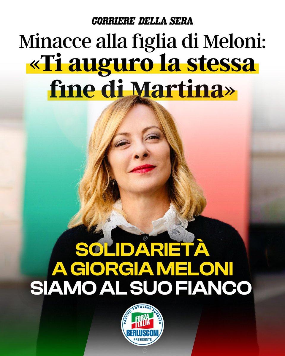 Le minacce rivolte alla figlia della Presidente Meloni sono un fatto gravissimo e inaccettabile.
Quando l’odio supera ogni limite e colpisce i figli, viene meno il senso stesso della civiltà democratica.

Esprimiamo solidarietà profonda alla Presidente Meloni e alla sua famiglia.