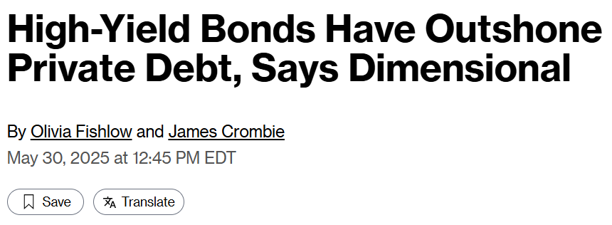 Dimensional really analyzed 42 years of data (1980-2022) and concluded:

High-yield bonds &gt; private credit (RECTA framework)

Skip the illiquidity premium. Just buy $HYG and chill