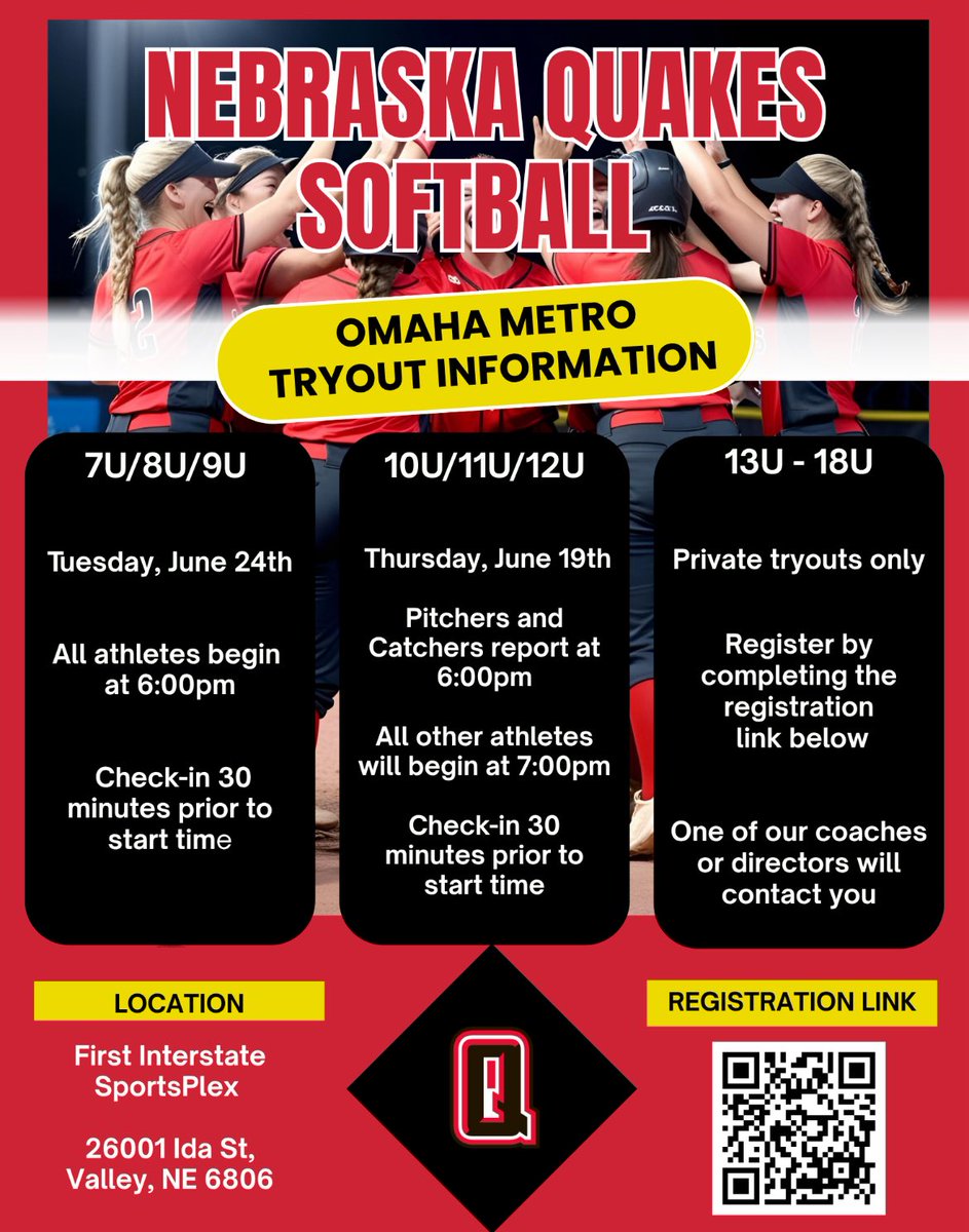 NEQuakesSB's tweet photo. Omaha Area Tryout information! 
https://t.co/GTrHO1f7y0 https://t.co/7B6gvraKkK