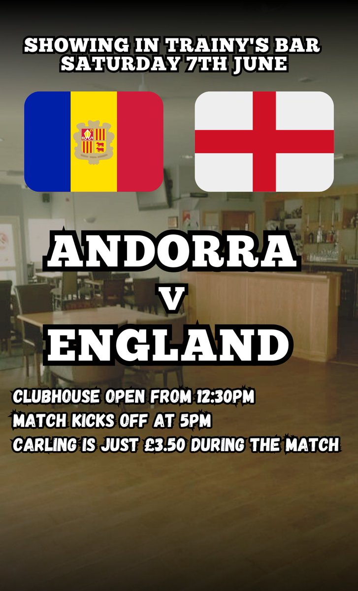 StapenhillFC1's tweet photo. We will be opening our doors to the general public next Saturday, to show Andorra v England. 

Carling will be just £3.50 a pint during the match 🍺 

Trainy's Bar has had a small makeover, and it would be great to see plenty of people come down and join us https://t.co/12TeamRTtg