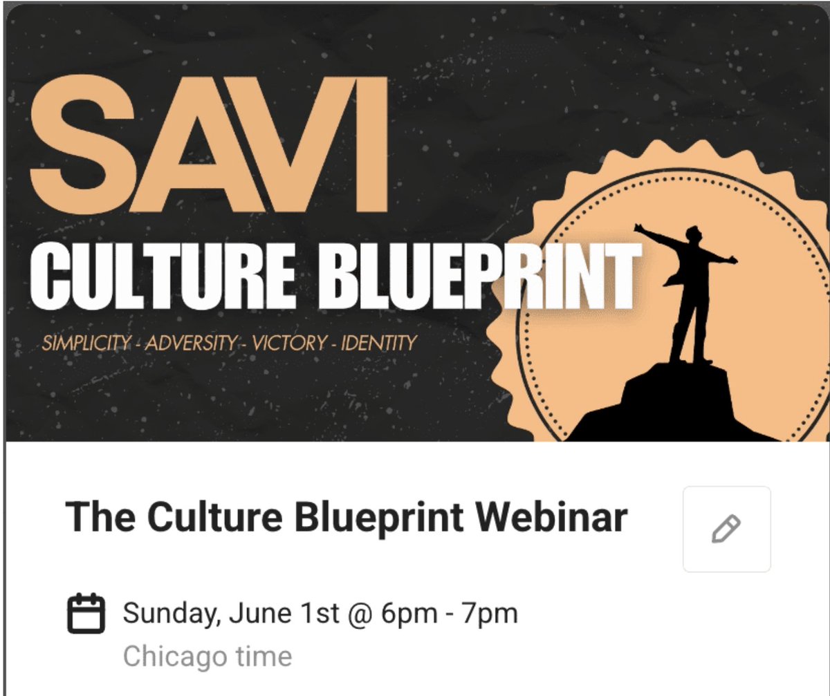 Come learn about the 30 Day Culture challenge, don't miss out on the must have Day 1 Culture Builder. 

savicoach.com/upcoming-webin…