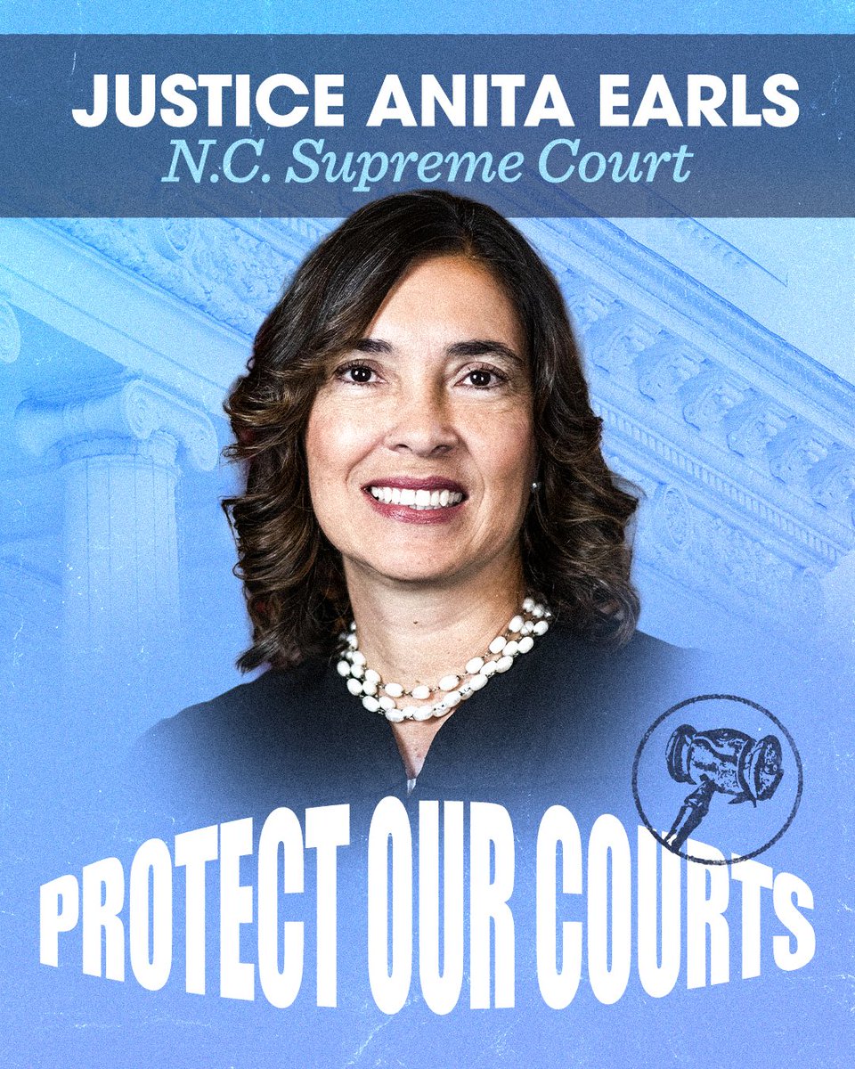 NC Democratic Party (@ncdemparty) on Twitter photo Voting rights. Abortion. Fair maps. Judges decide it all. That’s why we *must* re-elect Justice <a href="/Anita_Earls/">Anita Earls</a> to the NC Supreme Court in 2026.
A fearless defender of civil rights and democracy, she won’t back down. Let’s protect our courts — starting now. Voting rights. Abortion. Fair maps. Judges decide it all. That’s why we *must* re-elect Justice <a href="/Anita_Earls/">Anita Earls</a> to the NC Supreme Court in 2026.
A fearless defender of civil rights and democracy, she won’t back down. Let’s protect our courts — starting now.