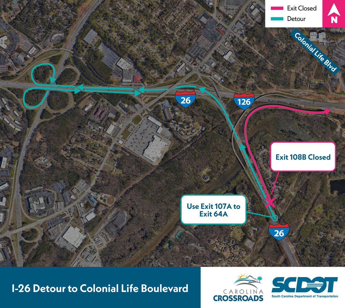 scdotCrossroads's tweet image. Tonight (5/31), SCDOT will begin a series of overnight closures of new bridge over the Saluda River (Exit 108 B-A) for paving.
A map of the detour can be found below.
Read the full press release: bit.ly/4dB3a7G