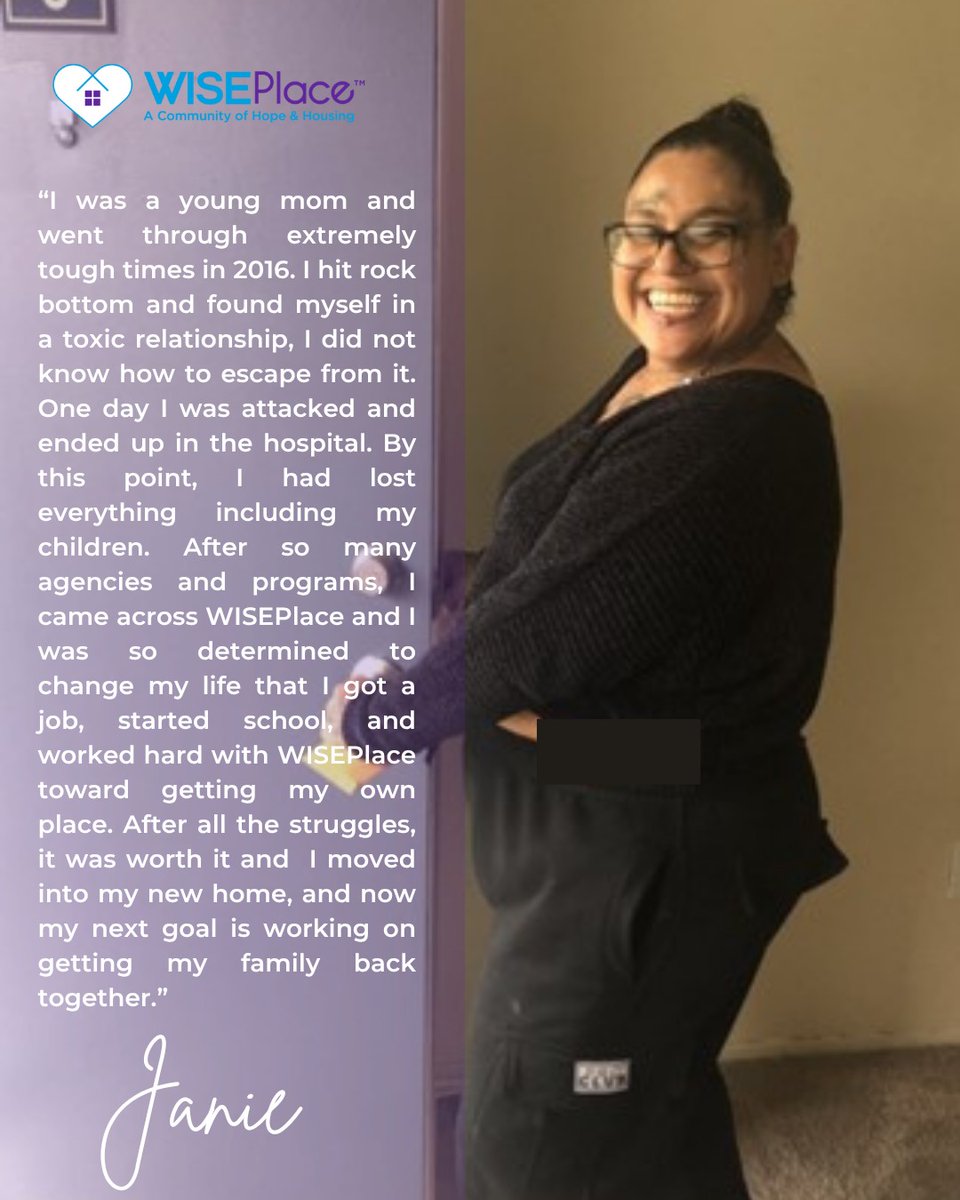 🙏 Thanks to  our amazing supporters, Janie received essential services that were key to overcoming homelessness! The #WISEPlace Way offers comprehensive support to help women achieve self-reliance. 🏠  #SupportWomen #EndHomelessnessOC