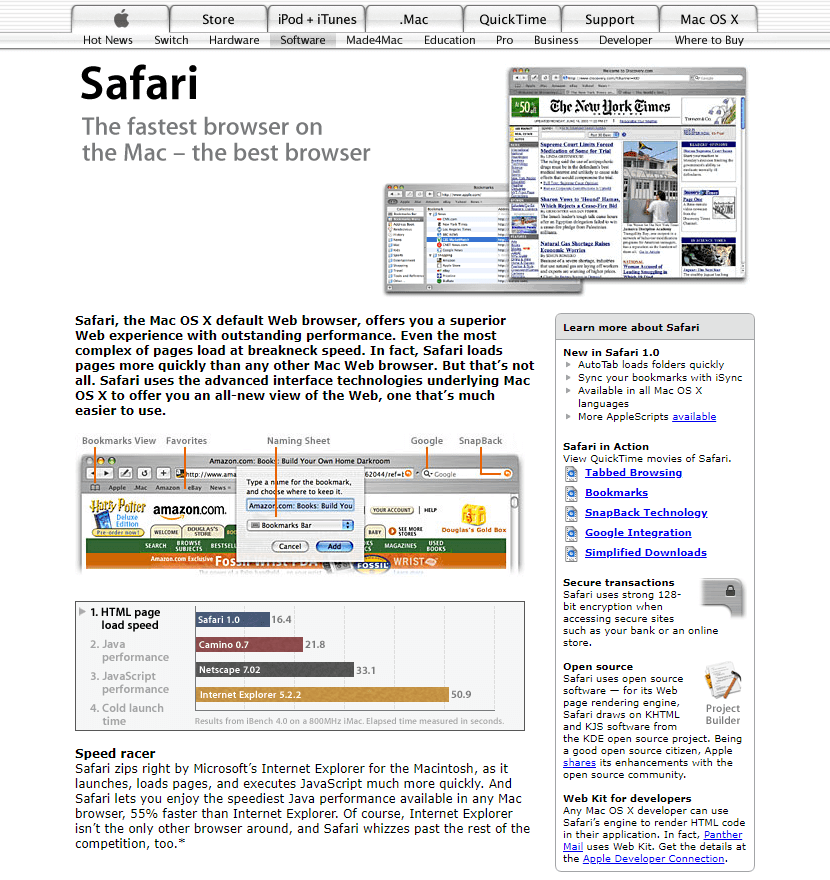 On June 23, 2003, Apple introduced its own web browser, Safari 1.0. The browser uses the WebKit renderer to display website content.  

#InternetHistory
