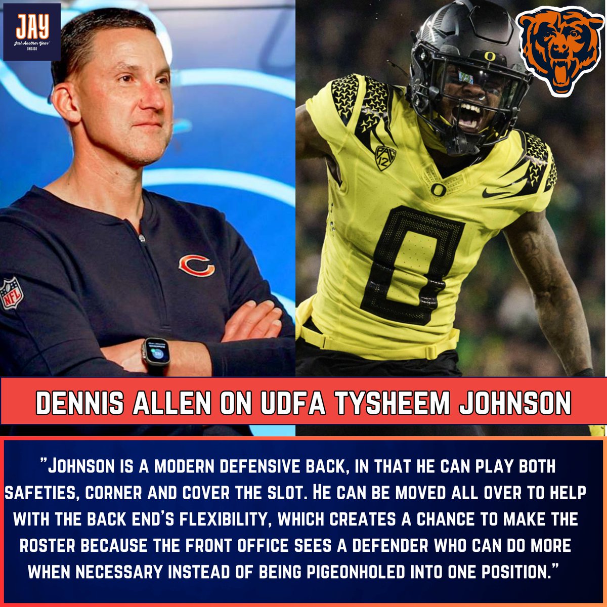 JAYChi_Bears's tweet image. Dennis Allen had some high praise for UDFA Tysheem Johnson ahead of mini-camp🔥