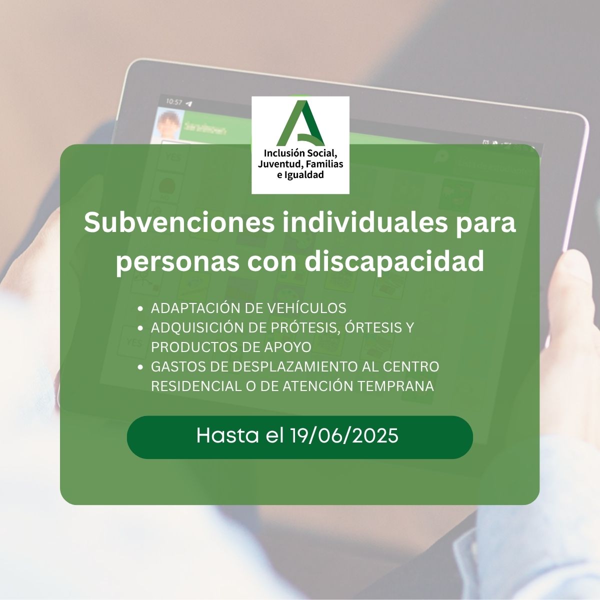 CONECTA (@asoc_conecta) on Twitter photo 📢Convocatoria de Subvenciones individuales para personas con discapacidad de la <a href="/IgualdadAND/">Inclusión Social, Juventud, Familias e Igualdad</a> . Más información: juntadeandalucia.es/servicios/sede… 📢Convocatoria de Subvenciones individuales para personas con discapacidad de la <a href="/IgualdadAND/">Inclusión Social, Juventud, Familias e Igualdad</a> . Más información: juntadeandalucia.es/servicios/sede…