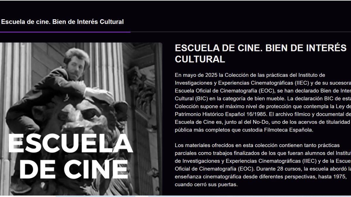 Concretamente, el apartado dedicado a la Escuela de Cine de Madrid, con muchas de las prácticas recuperadas para su libre visionado, es una auténtica maravilla: tinyurl.com/3szpc2c9 📽️