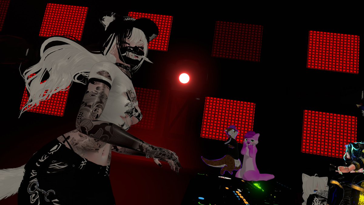 <a href="/VibeTribeVRC/">Vibe Tribe VR</a> <a href="/spirono_/">spiro</a> <a href="/shinokumaVR/">Shino</a> <a href="/MKSamisheesh/">MK_Sami</a> <a href="/DJAkiraOfficial/">AKIRA (Expedition)</a> <a href="/skuldukofficial/">Skulduk</a> <a href="/NULLvarp/">NULLvarp</a> <a href="/hexenelf/">hexenelf</a> <a href="/EraZerVRC/">EraZer</a> <a href="/Cage024/">Cage_R</a> <a href="/bart_z99/">bartz99</a> <a href="/notDJMiyuky/">Miyuky</a> Hey look I'm in the group pic for once!
I only have pictures from <a href="/NULLvarp/">NULLvarp</a> 's set since I got in late (full instance wew!) but here's some highlights!