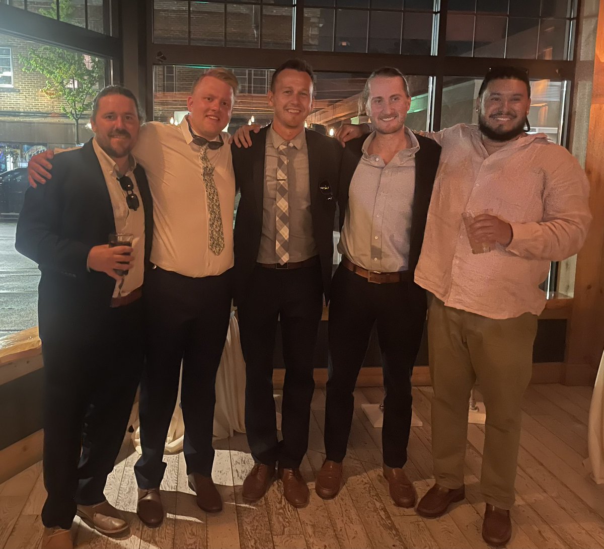 Incredible time at Shirt tennis alum (‘13) Justin Gorski’s wedding last night. Taught these four guys in the classroom and on the court.  Played 1 and 2 dubs and both won a round at state senior year. Great players, amazing people. Living legends. 🖤❤️🎾