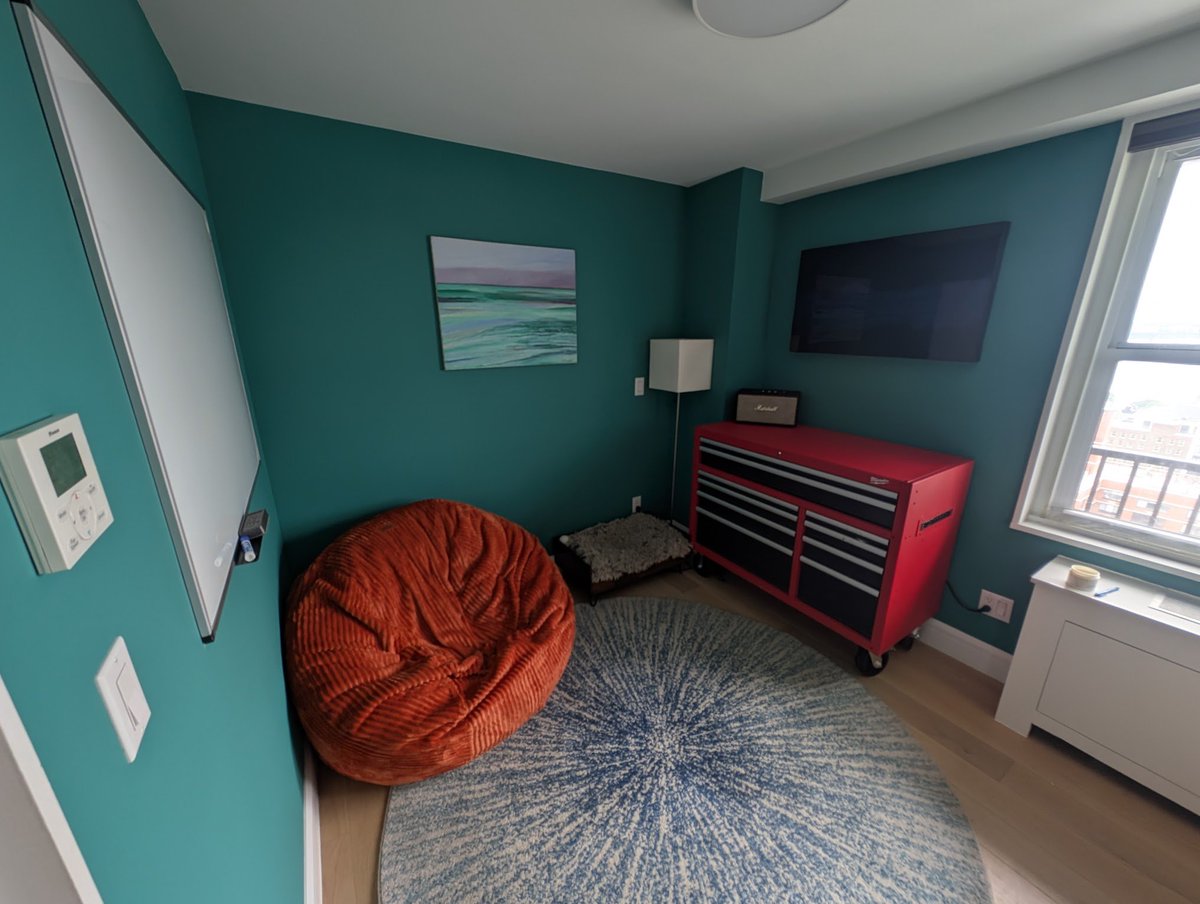 chrisgorgo's tweet image. LLMs turn out to be really helpful in interior design planning. I asked a model to pick wall and beanbag colors based on current state (pic 1) and visualize it (pic 2) and I followed the recommendation. The outcome is awesome! (pic 3)