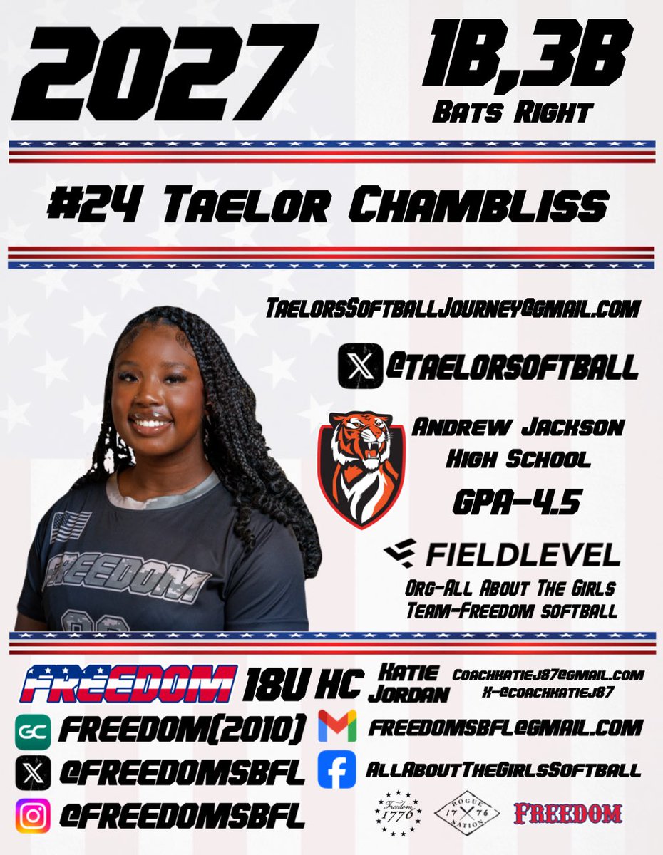 TAELOR Chambliss (@taelorsoftball) on Twitter photo I am looking forward to an exciting travel ball season, tournaments, showcases, and camps; here I come!!!
<a href="/FREEDOMSBFL/">FREEDOM SOFTBALL</a> <a href="/CoastRecruitsSB/">Coast Recruits 🥎</a> <a href="/SBRRetweets/">Softball Recruiting Reposts</a> <a href="/ExtraInningSB/">EXTRA INNING SOFTBALL</a>
<a href="/HBCUSoftball/">HBCU Softball</a>
<a href="/SoftballDown/">Down South Softball</a> <a href="/A4JaxTigers/">AJHS Tigers Athletics</a> <a href="/MSPtakeover/">Minority Softball Prospects</a> <a href="/LineDsoftball/">Line Drive Media</a> <a href="/fastpitchwatch/">Fastpitch Watch</a>
<a href="/SportsXFilm/">SportsXFilm</a> <a href="/SportPrepX/">SportPrepX</a> I am looking forward to an exciting travel ball season, tournaments, showcases, and camps; here I come!!!
<a href="/FREEDOMSBFL/">FREEDOM SOFTBALL</a> <a href="/CoastRecruitsSB/">Coast Recruits 🥎</a> <a href="/SBRRetweets/">Softball Recruiting Reposts</a> <a href="/ExtraInningSB/">EXTRA INNING SOFTBALL</a>
<a href="/HBCUSoftball/">HBCU Softball</a>
<a href="/SoftballDown/">Down South Softball</a> <a href="/A4JaxTigers/">AJHS Tigers Athletics</a> <a href="/MSPtakeover/">Minority Softball Prospects</a> <a href="/LineDsoftball/">Line Drive Media</a> <a href="/fastpitchwatch/">Fastpitch Watch</a>
<a href="/SportsXFilm/">SportsXFilm</a> <a href="/SportPrepX/">SportPrepX</a>