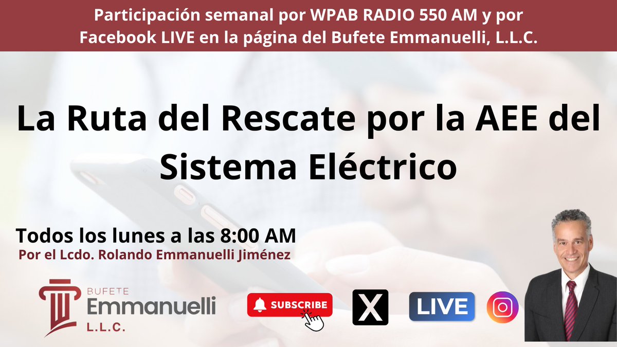 La Ruta del Rescate por la AEE del Sistema Eléctrico de Puerto Rico

Mi participación del 26 de mayo de 2025 por WPAB RADIO 550 AM PONCE.

Vea el video aquí: youtu.be/gUIpJRRmSpc